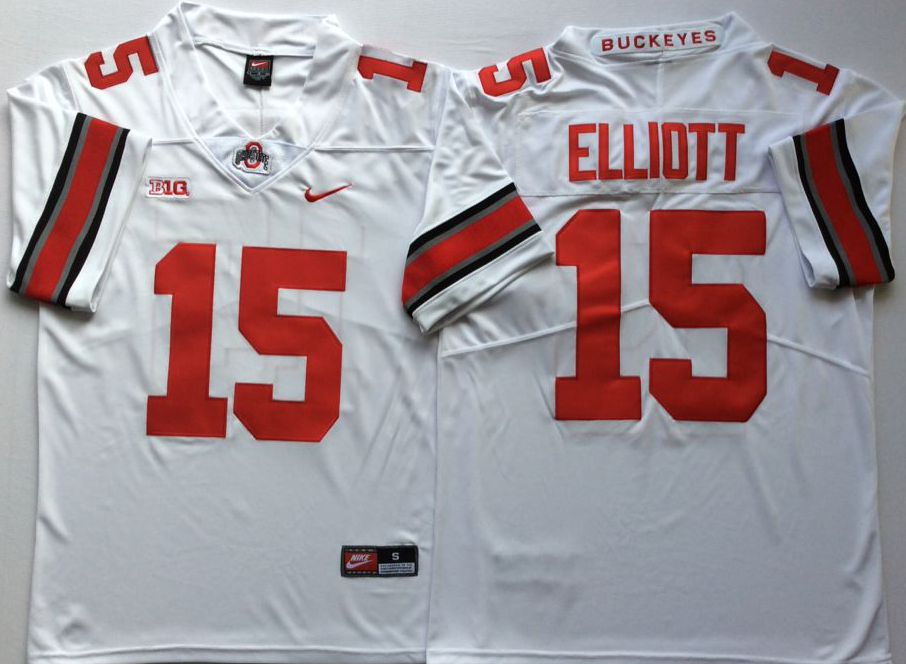 Men's Ohio State Buckeyes Ezekiel Elliott #15 White Jersey